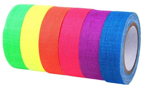 6 piezas de cinta adhesiva fluorescente, cinta adhesiva de neón de 15 mm x 5 m, impermeable, grabable, 6 colores, cinta de neón UV, cinta de tela fluorescente para fiestas, manualidades, arte, decorac