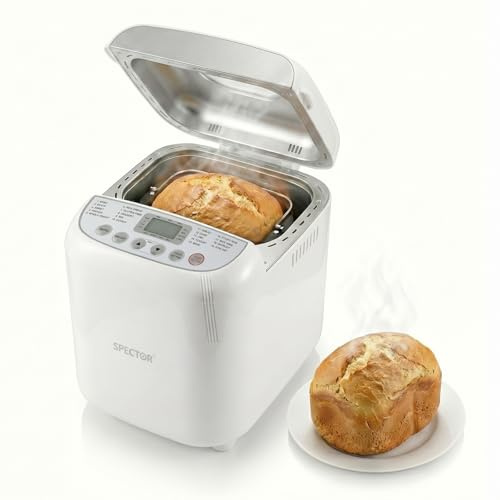 Spector Bread Maker, 2lb Capacity with 3 Loaf Sizes (500g/750g/1000g), 600W Automatic Breadmaker Machine, 15-Hour Delay Timer, 60-Min Keep Warm, 3 Crust Settings, Non-Stick Pan, Gluten-Free