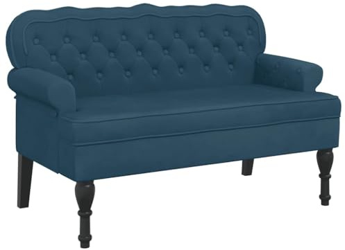 HETFTJN Elegante Sitzbank mit Rückenlehne Blau - 119,5x64,5x75 cm Samtbank gepolstert, Stilvolles Küchensofa und Polsterbank mit Wellenform, Edle Flurbank mit Holzbeinen für Wohnzimmer und Büro