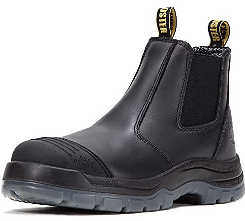 ROCKROOSTER Mens Work Boots, 6 inch Steel Toe, Pull On Safety Leather Chelsea Work Shoes Static Dissipative(AK227 US 12)