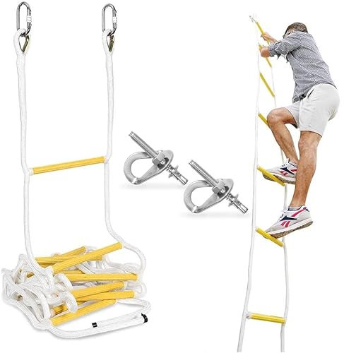 ISOP Échelle de Corde 5 m | Échelles intérieures/extérieures pour Maisons, cabanes dans Les Arbres, terrains de Jeux et Escalade | Accessoires de balançoire avec Crochets pour Enfants et Adultes