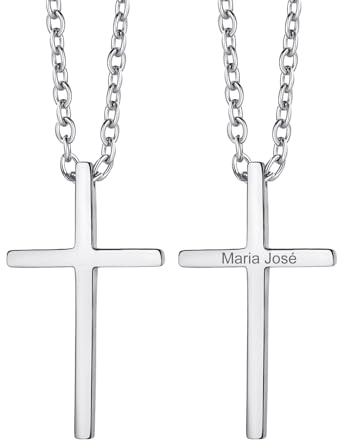Richsteel Kreuz Kette Halskette Herren Silber/Gold/Schwarz Kettenanhänger Klein/Größ Cross Necklace 46/50+5cm verstellbarer Kreuzkette Personalisierte christlicher Schmuck katholisch Religion