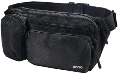 Eono Water Resistant Bum Bag with Multi-Pockets, Large Capacity Waist Fanny Pack for Hiking, Dog Walking, Travel & Outdoor Activities (Black)