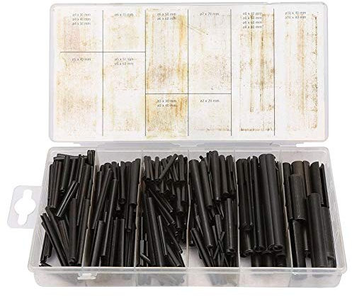 450 pezzi di perni cilindrici a molla in acciaio con apertura primavera, perno di tensione, rullo cavo, perni assortiti, kit di fissaggio accessori finitura piatta, metrica, con custodia