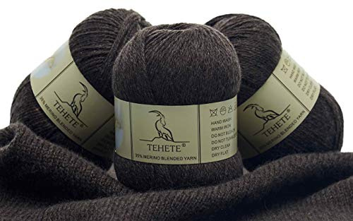 TEHETE Wolle zum Stricken und 35% Merinowolle Handstrickgarn, 3 Bälle x 50g, weich und leicht-Braun