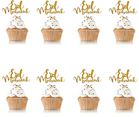 SWHATYW 48 Stück Glitzer-Cupcake-Topper Eid Mubarak Ramadan Kareem Partyzubehör islamische muslimische Party-Dekorationen
