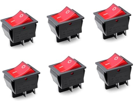6 Pz Interruttore a levetta Luce Rossa Illuminato ON/Off DPST 4 Pin 2 Posizione AC 250V/16A 125V/20A