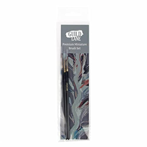 Guild Lane - Premium Miniature Brush Set - Paintbrushes for Fine Detailing, Line Painting, Miniatures, Figurines, Scale Models & More - For Acrylic Paint, Oil, Watercolour, Ink - 3 Pieces