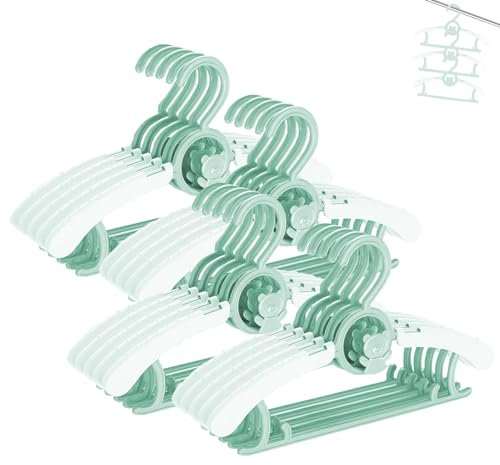 Stampelle Bambini per l’armadio di Neonato e di Ragazzo e Ragazza, HGYZE 20 Appendini Impilabili con Gancio per Orsetto, Regolabili e Antiscivolo Appendiabiti per Vestiti, Salvaspazio Grucce (Verde)