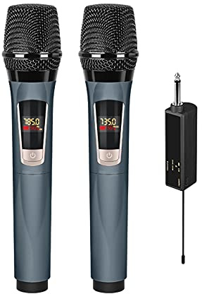 micrófono inalámbrico Micrófono inalámbrico profesional para cantar. UHF Micrófono dinámico de karaoke dinámico con receptor recargable Micrófono de mano Dual Metal (Quantity : Two)