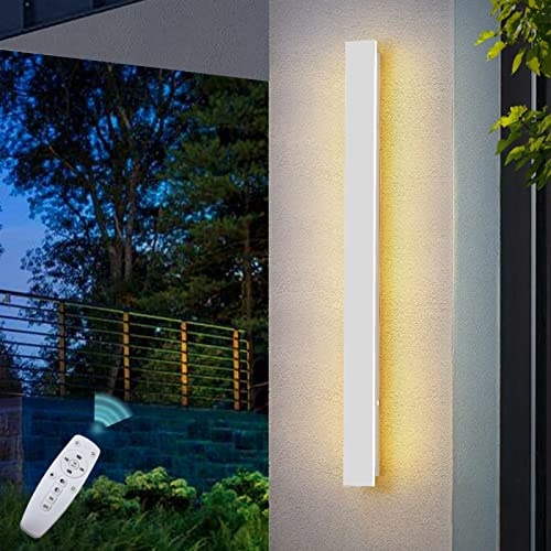 VOMI Außenleuchte Weiß Flach LED Wandleuchte Dimmbar Innen Aussen mit Fernbedienung Deckenfluter Lang Schmal IP65 Wasserdicht Wandlampe Lichtleiste Wandbeleuchtung Schlafzimmer Wohnzimmer Gärten,100cm