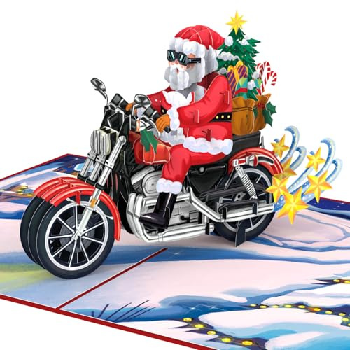 papercrush® Pop-up biglietto con Babbo Natale sulla moto - Biglietto di Natale 3D divertente per uomo (fidanzato, papà, marito) - Biglietti auguri compleanno o carta regalo nataliza per motociclista