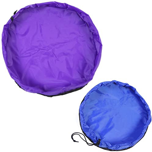 Guador 2 Stücke Spielzeug Aufraeumsack Teppich Decke Sack für Spielzeug Aufbewahrung Matte Tasche Spielmatte Sack von Kordelzug mit Kappe wie Reisetasche Aufräumsack für Kinder (Lila und Dunkelblau)