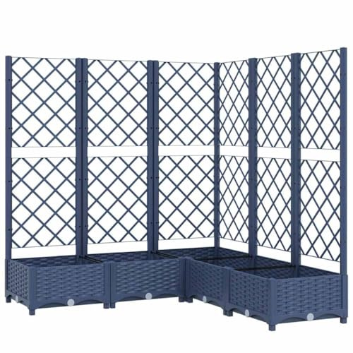 vidaXL Pflanzkübel mit Rankgitter Blumenkübel Pflanzkasten Blumentopf Blumenkasten Rankhilfe Spalier Gartenspalier Blaugrau 120x120x121,5cm PP