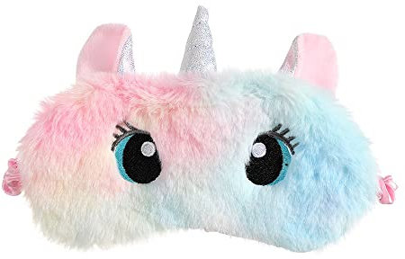 J26 Einhorn Plüsch Schlafmaske Regenbogen Schlafbrille Augenmaske super flauschig (Einhorn 3 (Augen offen))