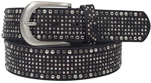 Damengürtel mit Nieten, Strass-Nieten-Besatz, Synthetikgürtel im Vintage-Style, Breite ca. 3,8 cm (Schwarz; BW95cm - Gesamtlänge 110cm)