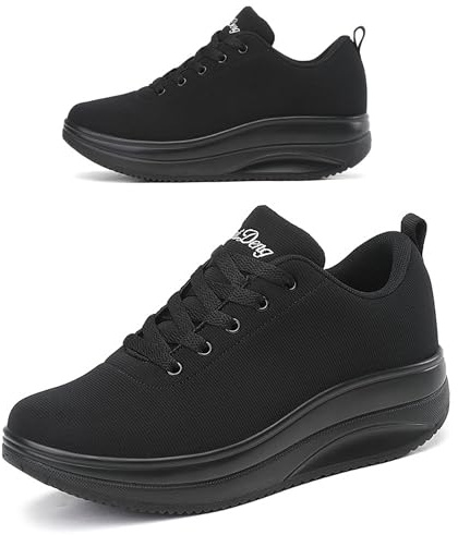 RUIDENG Orthopedic Shoes for Women Lightweight | Womens Work Sneakers Walking On Pillows | 2 Inch Rocker Bottom All Black Size 10