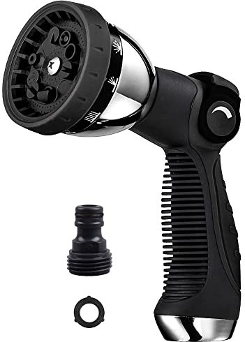 Acqua da giardino con spruzzatore: 10 getti in metallo, valvola on/off comandata dal pollice - ideale per innaffiare le piante, lavare l'auto, pulire e fare la doccia agli animali domestici