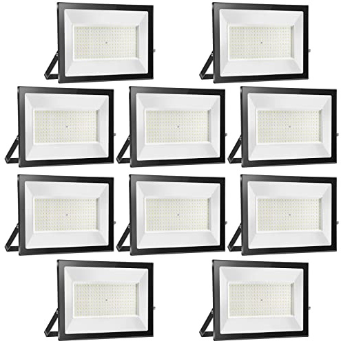 10 Pezzi 200W Faretto LED da Esterno 20000LM Super Luminosa Bianco Caldo 3000K Fari LED Lampada, Impermeabile IP65 Proiettore Faro, Luce di Sicurezza per Giardino Corridoio Piazza Cortile Garage