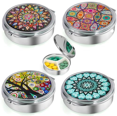 WnlahuWA 4 pezzi tasca specchio portapillole rotondo, piccoli portapillole viaggio, diario, scatola medicinali impermeabile vitamine organizer