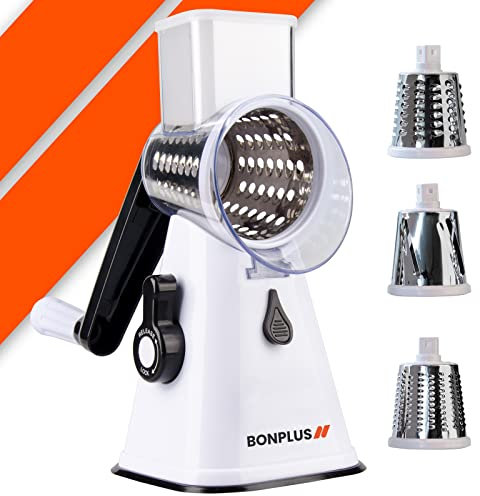 Bonplus BP | Rallador de Cocina | Rallador de Queso | Cortador de Verduras | 3 Cuchillas Distinas | Corte 360º | Ralladores de Cocina | Cocina