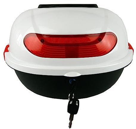 JUNNIU Caja Superior Trasera de la Motocicleta Caja Superior del Maletero Trasero Caja Impermeable del Maletero del Equipaje del Scooter para el Equipaje del Casco de la Tienda, con 2 Llaves, Tira