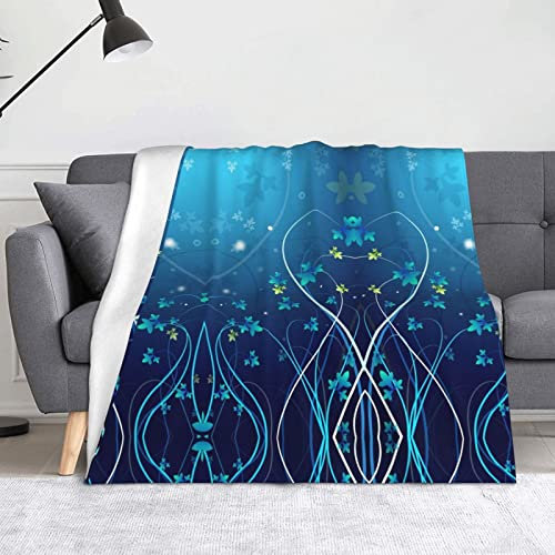 HAHAFU Blaue Mini-Blumen-Wirbel-Überwurfdecke Picknickdecke Druck Warm Saugfähige Decke für Bett Couch