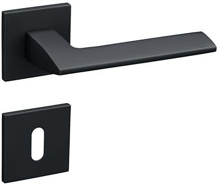 Gavroche Türgriffe Schwarz Matt Set BB Buntbart | Türklinken für Innentüren | Drückergarnitur für Zimmertür mit eckiger Rosettengarnitur aus Aluminium | Pulverbeschichteter Türbeschlag in L-Form