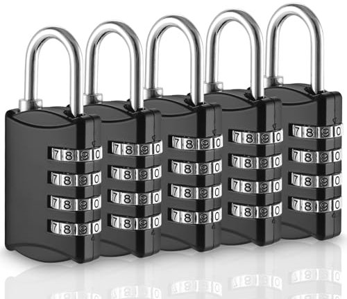 Xespis 5 Candados de Combinación, 4 Dígitos, Aleación de Zinc, Resistentes a la Intemperie, para Taquillas, Maletas de Viaje y Gimnasio