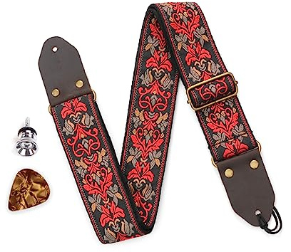 Gitarrengurte im Vintage-Stil, bestickt, verstellbarer Nylon-Schultergurt, Gitarrenzubehör, Bassgitarre, Zubehör für Anfänger und Erwachsene