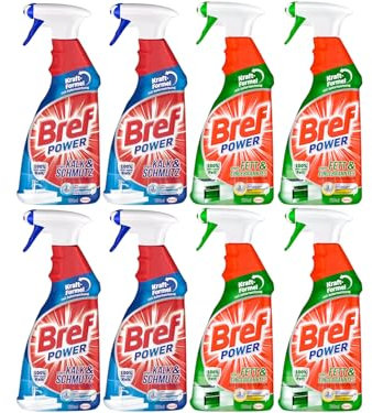 Bref Power Misch SET (8er Pack), 4x gegen Kalk und Schmutz, Kalkreiniger, (750 ml) & 4x gegen Fett und Eingebranntes, Fettlöser, (750 ml)