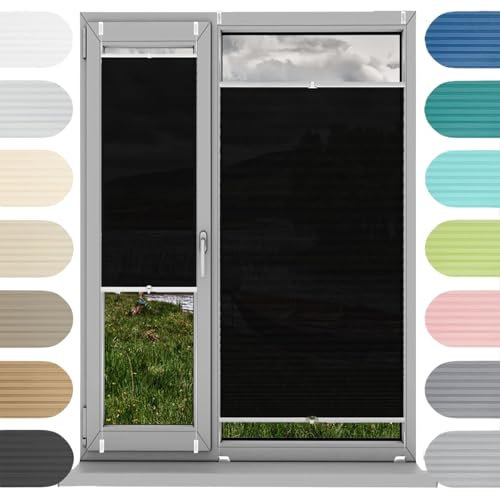 Plisseerollo Fensterrollo Faltrollo Jalousie 72 x 90 cm, Nach Maß Qualität Ohne Bohren, Plissee Jalousien Fenster Raffrollo, Plisseerollo Rollo Jalousie, für Fenster & Tür, Schwarz