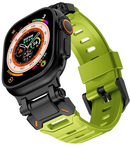 Shesyuki Watch Band Compatible pour Apple Watch Ultra 2 Band 49mm 45mm 44mm 42mm, Hommes luxe FKM silicone bracelet pour Ultra Series 9 8 7 6 5 4 3 2 1 SE