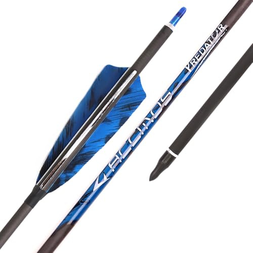 PHILOCS 12Stück Bogenschießen Pfeile Spine 200 250 300 350 400 500 600 700 800 Jagdpfeile ID 6,2 mm Mit 4 Zoll Tarnfarbe Blau Weiß Truthahn Feder