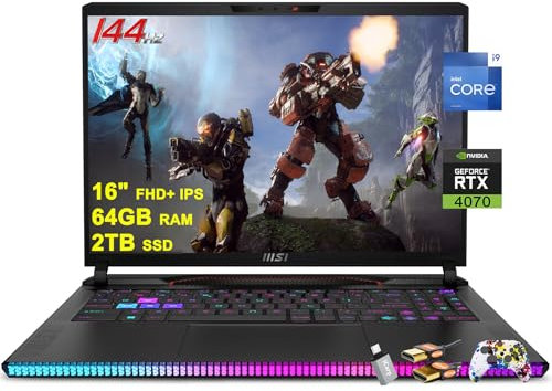 MSI Raider GE68HX Gaming Laptop 16 FHD+ IPS 144Hz Intel 24-core i9-14900HX 64GB RAM 2TB SSD GeForce RTX 4070 RGB Backlit Thunderbolt4 USB-C Dynaudio FHD IR Privacy Camera Win11 Black + HDMI Cable