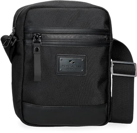 Pepe Jeans Blackmore Borsa a tracolla media nera 17 x 22 x 6 cm Poliestere con dettagli in pelle sintetica 2,24 L by Joumma Bags, Nero, Taglia unica, Tracolla media