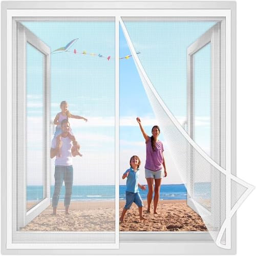 Mosquito Window Screen Mesh Fly Curtain,Magnetic Self Closing Privacy Door Screen Winter Stop Draft Keep Cold Out Door Cover for Patio,Kitchen,Bedroom Reinforced White-55x135cm(W x H)