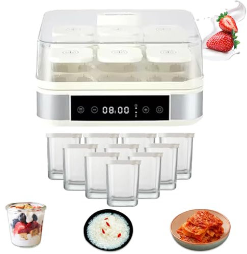 Máquina para Hacer Yogur De Acero Inoxidable, Máquina para Hacer Yogur Digital con Control De Temperatura Y Tiempo Ajustable, Máquina para Hacer Yogur Automática con 9 Vasos De Vidrio, para Hacer