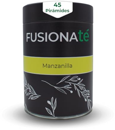 FUSIONATE Manzanilla 100% Natural, Infusión Relajante y Digestiva, Lata de 45 pirámides Bolsitas de Té
