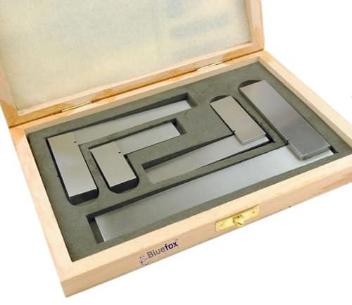 Engineers Square Set, 4-delar med träfodral, 50,75,100,150 mm (2 tum, 3 tum, 10 cm, 15 cm) | Precisionsmätningsverktyg | Tekniskt fyrkantigt stål | 2 tum till 6 tum fyrkanter