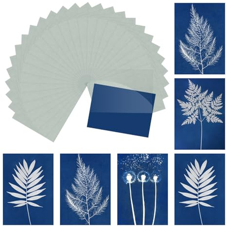 QUARKZMAN Cyanotype Paper,12 Fogli Kit Carta per Stampa Solare Carta per Arte Blu ad Alta Sensibilità con Pannello Acrilico per Progetto Artistico Fai da Te per Adulti, 11,7x8,3 (A4)