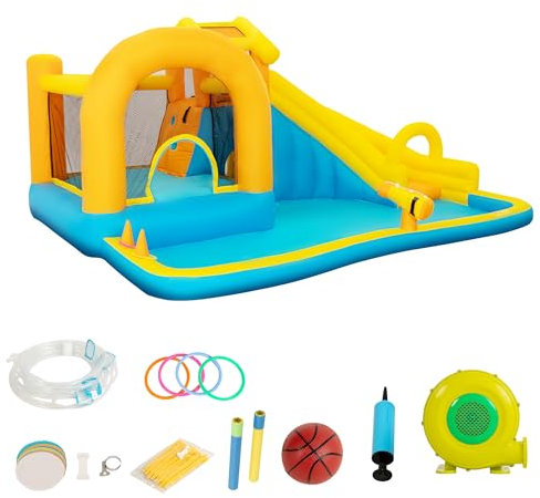 UEV 6-in-1 Castello Gonfiabile, 451x347x223cm, Gioco Gonfiabile per 4 Bambini di 3-8 Anni, Castello Gonfiabile da Divertimento Divertimento Sicuro e Pratico