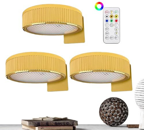 Spotlight teledirigido - lámpara de pared del pasillo, lámpara de imagen de pared Control de mando a distancia | 3x imagen regulable pintura luminosa a batería, decoración de salón de alto brillo.