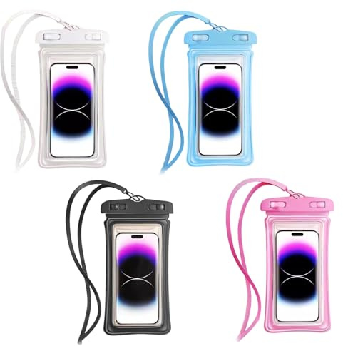 CHSEROK 4 Pezzi Custodia Telefono Subacquea, 30m/IPX8 Custodia Subacquea Smartphone, Adatto per Porta Cellulare Impermeabile Mare da 7,2 Pollici, con Clip Impermeabili e Cinghie al Collo