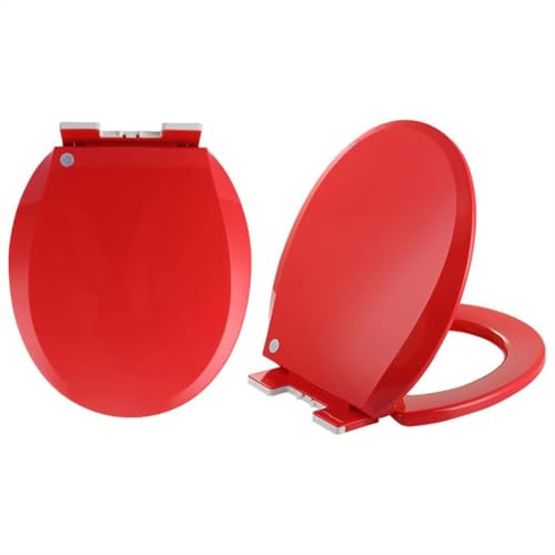 Brigtviee Tavoletta WC in Materiale Pp, Colorata Sedile WC con Chiusura in Morbido,Coperchio Water con Cerniere Regolabili,A Forma di O,410 * 360mm,Facile da Pulire Copri Water,Rosso