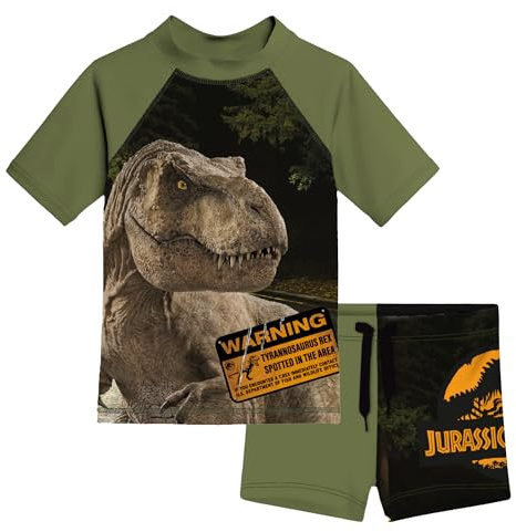 United Labels Jurassic World Badeanzug zweiteilig UV Schutz 30 für Jungen, Grün, Bademode Kinder mit Shirt und Badehose, Badebekleidung
