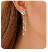 MUMREUES Boucles d'Oreilles Femme Argent Pendantes Fleur Chaîne