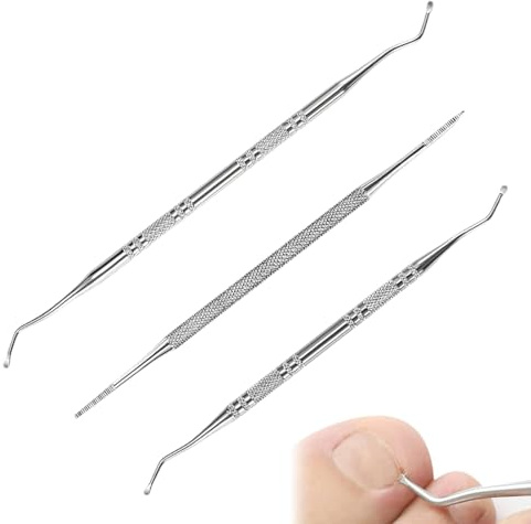 3 Pezzi Pulisci Unghie a Doppia Testa, Solleva Unghie Incarnite, acciaio Inox Strumenti Podologia, Set per Manicure e Pedicure