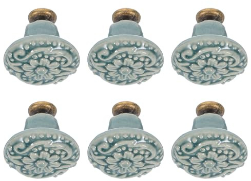 SEWACC 6 pièces Poignées de Meuble Céramique Chinoises Vintage Boutons de Tiroir et Porte de Commode Finition Naturelle Installation Facile pour Cuisine Armoire et Placard