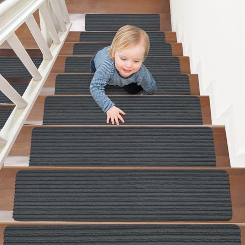 Lot de 15 Tapis d'Escalier Autocollants Antidérapants pour Intérieur, Réutilisables, Découpables pour Marches en Bois, Idéaux pour Enfants, Personnes Âgées, Animaux